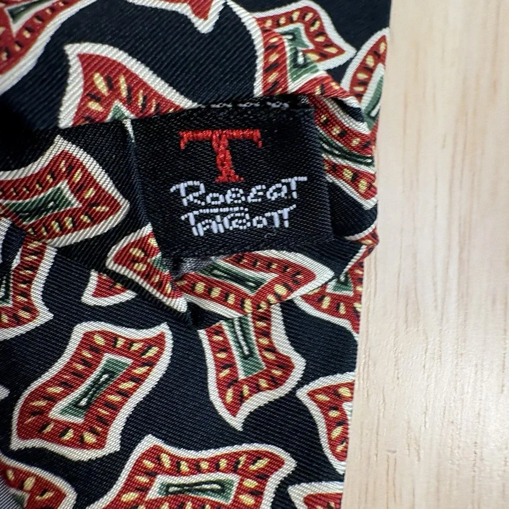 Robert Talbott Men's Black Red Green White Geometric Woven Silk Tie One Size